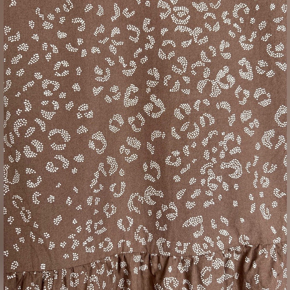 A New Day Tiered Dress Women XS Short Sleeve Pockets Brown Leopard Print Peasant - Picture 6 of 8